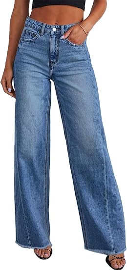 Straight Leg Jeans for Women,High Waisted Wide Leg Loose Stretchy Boyfriend Denim Pants Baggy Jeans for Women